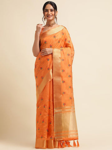 Ethnic Motifs Zari Woven Design Banarasi Saree